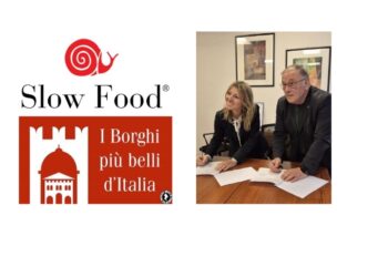 Barbara Nappini (Slow Food Italia) e Fiorello Primi (I Borghi più belli d'Italia) firmano il protocollo d'Intesa