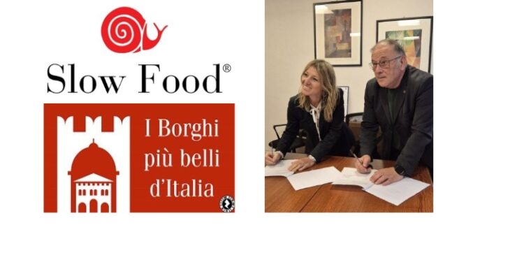 Barbara Nappini (Slow Food Italia) e Fiorello Primi (I Borghi più belli d'Italia) firmano il protocollo d'Intesa
