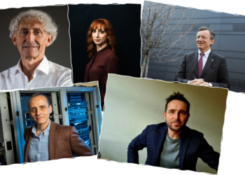 Premio Galileo: i finalisti dell'edizione 2026. Dall’alto a sinistra, in senso orario: Alfio Quarteroni, Cinzia Pozzi, Roberto Battiston, Stefano Massarelli e Nello Cristianini