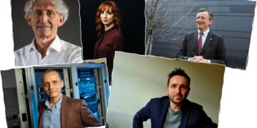 Premio Galileo: i finalisti dell'edizione 2026. Dall’alto a sinistra, in senso orario: Alfio Quarteroni, Cinzia Pozzi, Roberto Battiston, Stefano Massarelli e Nello Cristianini